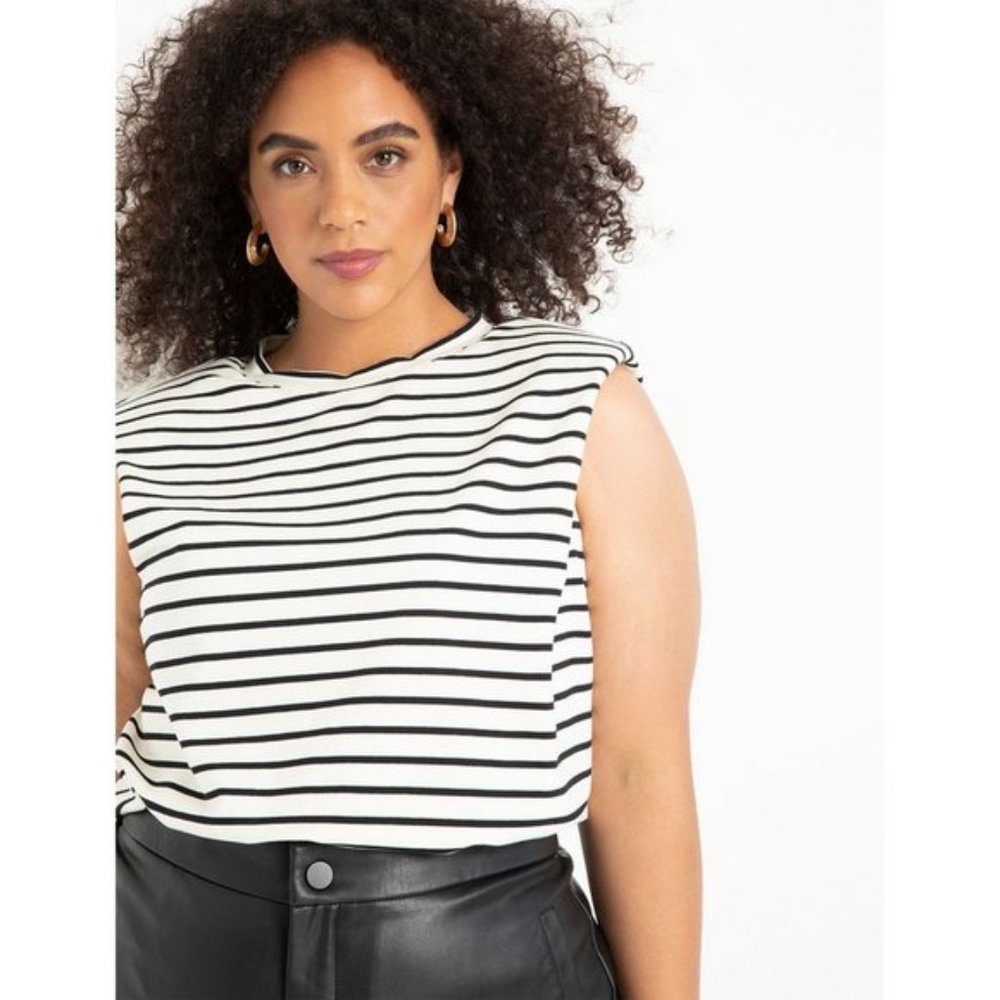 🖤 NEW Eloquii B&W Striped Drama Shoulder Tee Tank 22/24